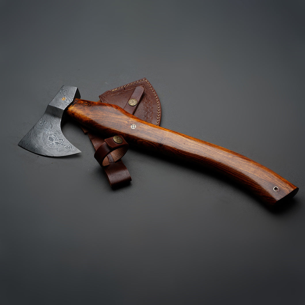 Handmade Damascus Steel Axe With Leather Sheath Arham Cutlery 