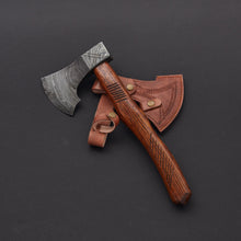 Cargar imagen en el visor de la galería, Damascus Steel Axe With Leather Sheath Arham Cutlery 
