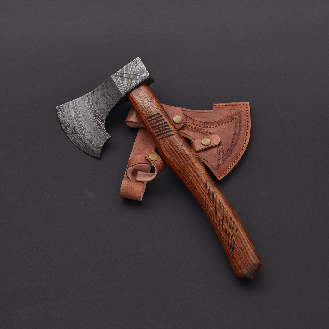 Damascus Steel Axe With Leather Sheath Arham Cutlery 