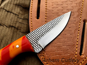 Custom Hand Forged  Ferrier Rasp File Skinning Knife With Cross Draw Leather Sheath , Arham Cutlery