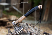 Cargar imagen en el visor de la galería, Custom Handforged Carbon Steel Viking Axe Ash Wood Shaft With Leather Sheath , Arham Cutlery
