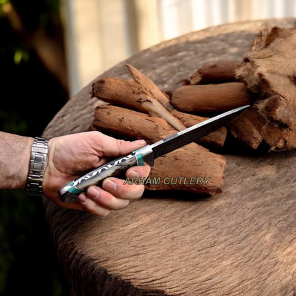 Handmade Damascus Custom Sheep Horn Hunting Sport Knife Arham Cutlery 