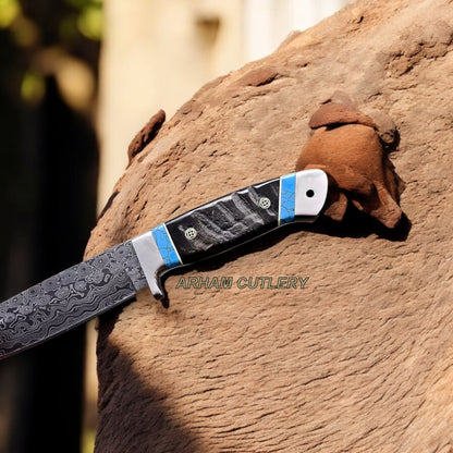 Handmade Damascus Steel Custom Sheep Horn Hunting Sport Knife Arham Cutlery 