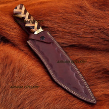 Load image into Gallery viewer, Handmade Damascus Steel Hunting Bowie Knife With Brass Guard
