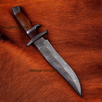 Handmade Damascus Steel Sub Hilt Knife With Leather Sheath 