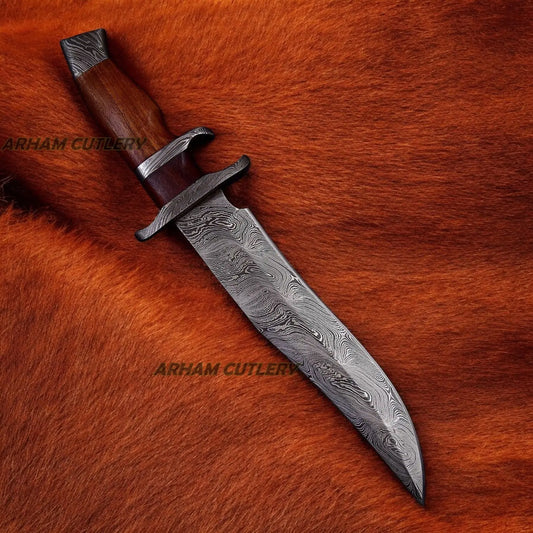 Handmade Damascus Steel Sub Hilt Knife With Leather Sheath 