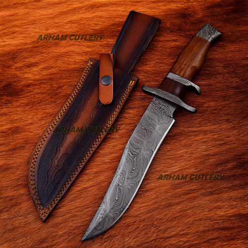Handmade Damascus Steel Sub Hilt Knife With Leather Sheath 