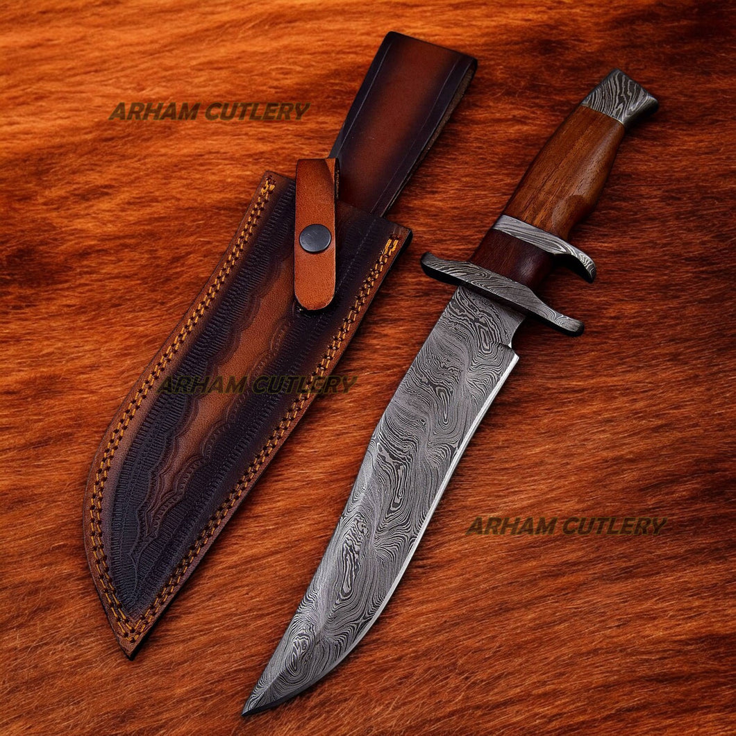 Handmade Damascus Steel Sub Hilt Knife With Leather Sheath 
