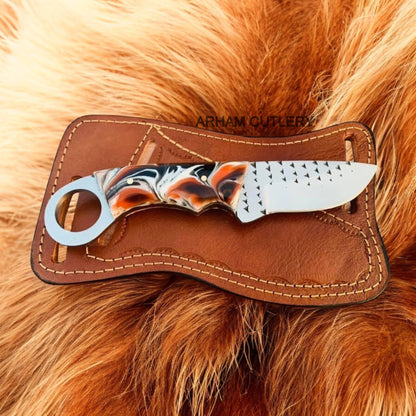 Handmade Ferrier Rasp File Fixed Blade Knife With Leather Sheath Arham Cutlery
