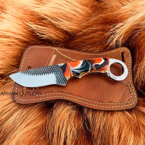 Handmade Ferrier Rasp File Fixed Blade Knife With Leather Sheath Arham Cutlery