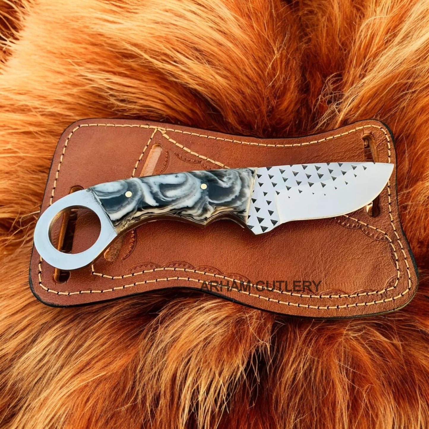 Hand Forged Ferrier Rasp File Fixed Blade Knife With Leather Sheath