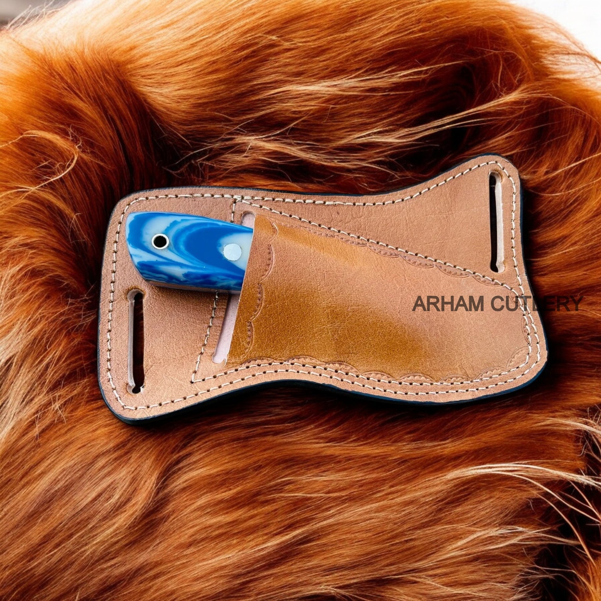 Handmade Ferrier Rasp File Skinning Knife With Pan Cake  Leather Sheath 