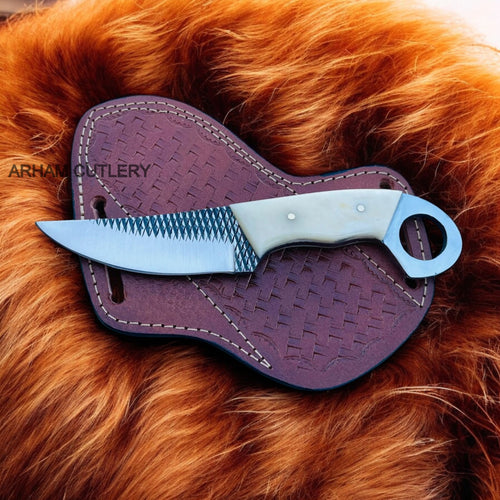 Handmade Rasp File Knife With Leather Sheath Best Skinning Knife 