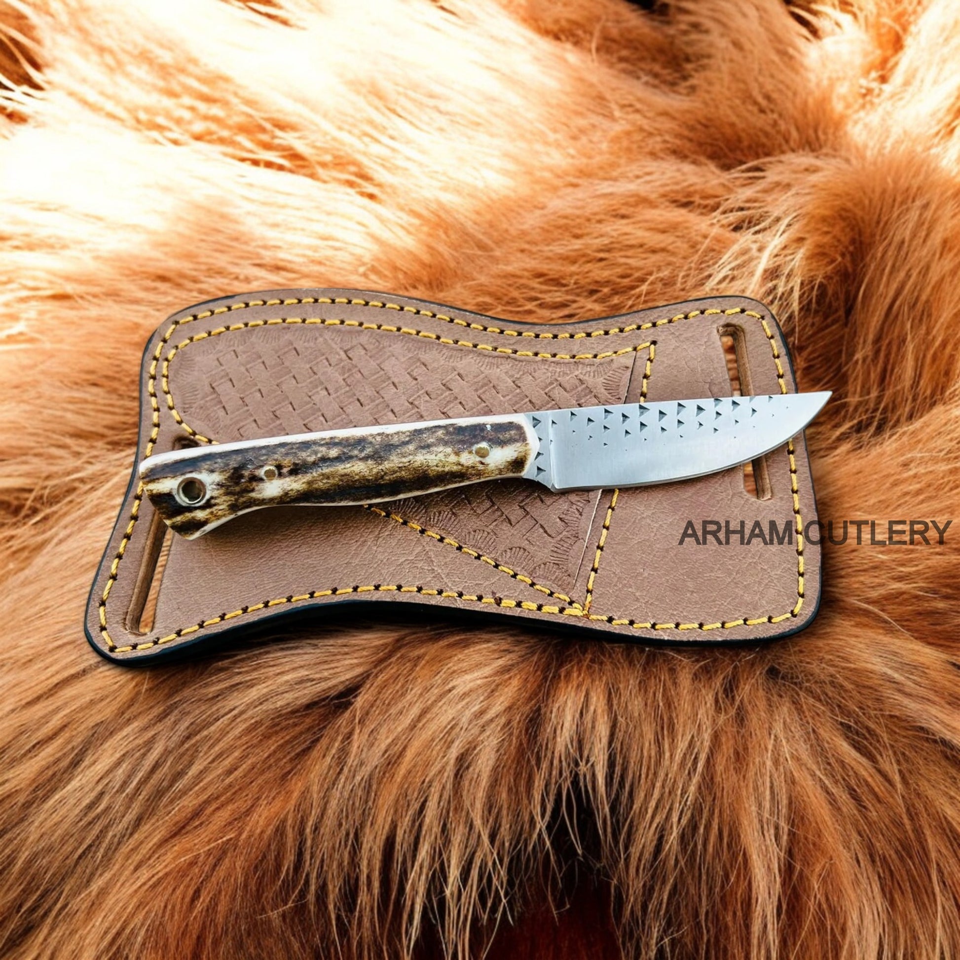 Handmade Rasp File Knife With Stag Horn Scales 