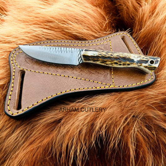 Handmade Rasp File Knife With Stag Horn Scales 