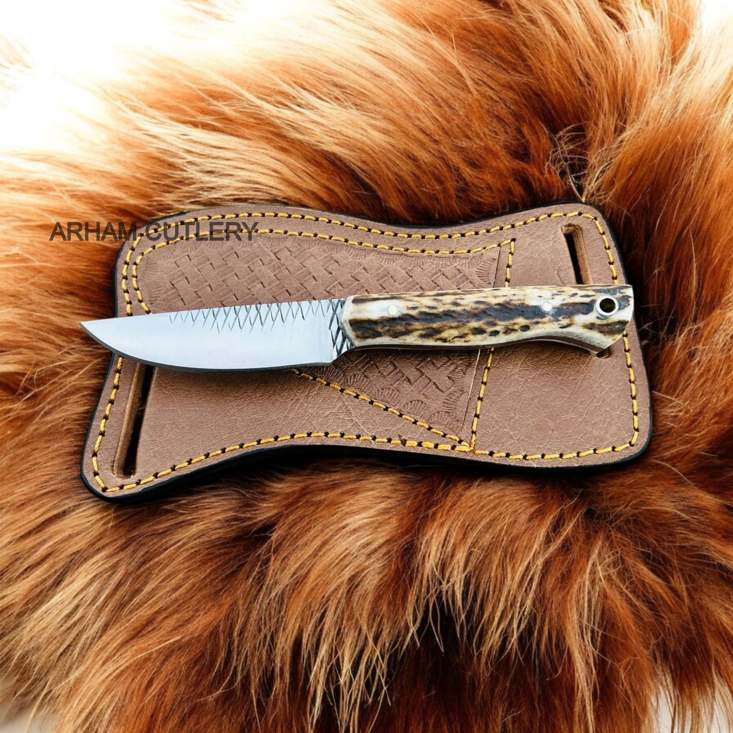 Handmade Rasp File Knife With Stag Horn Scales 
