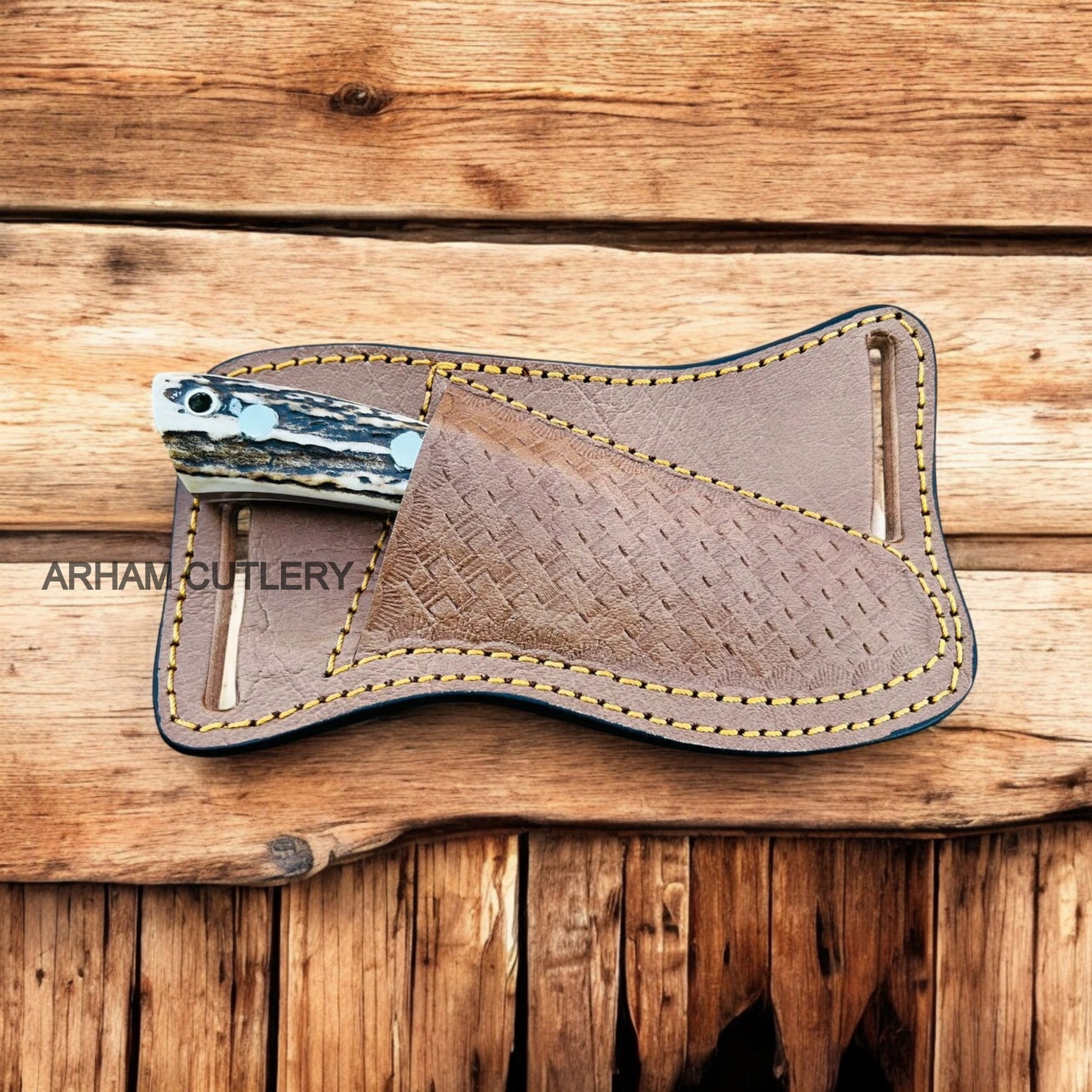 Handmade Stag Horn Knife With Rasp File Blade and Leather Sheath 