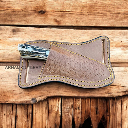 Handmade Stag Horn Knife With Rasp File Blade and Leather Sheath 
