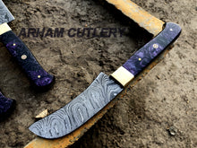 Load image into Gallery viewer, Damascus Steel Hand Forged Set Of 5 With Leather Roll Kit , Kitchen Knife , Arham Cutlery
