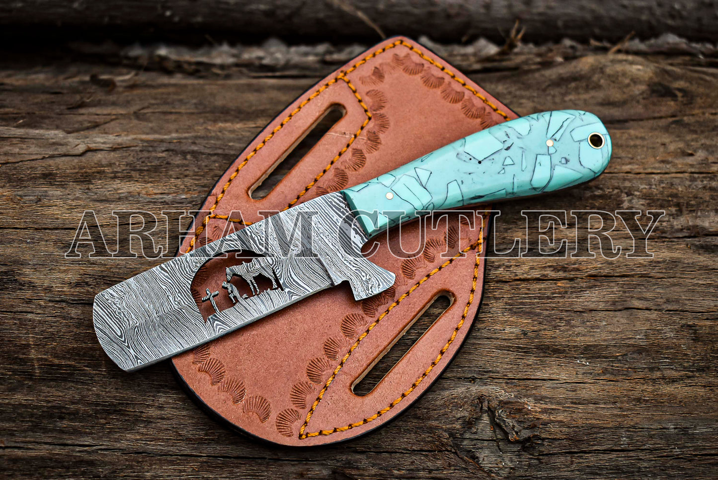 Handmade Cowboy Bull Cutter Knife With Leather Sheath