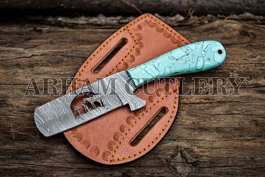 Handmade Cowboy Bull Cutter Knife With Leather Sheath