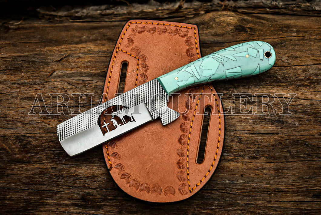 Praying Cowboy Knife With Hand Sewn Leather Sheath