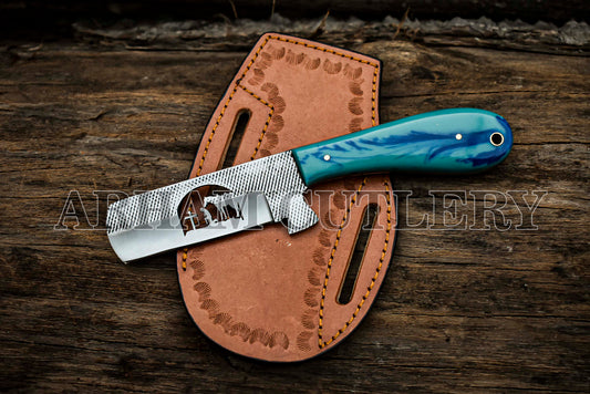 Cowboy Bull Cutter EDC Knife With Leath Sheath