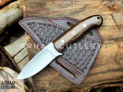 Handmade D2 Steel EDC Knife With Pan Cake Leather Sheath , Arham Cutlery