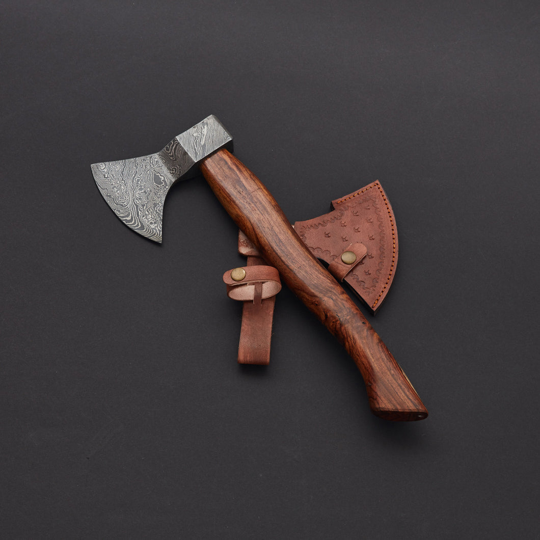 Damascus Steel Axe With Leather Sheath Arham Cutlery 