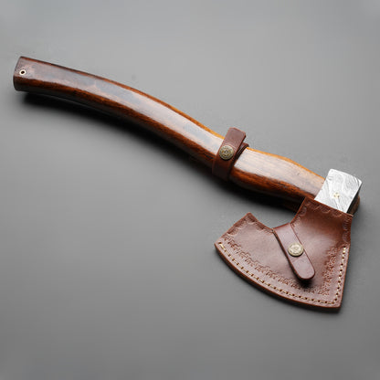 Hand forged Damascus Steel Axe With Leather Sheath Arham Cutlery 