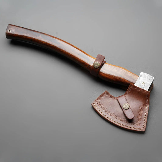 Hand forged Damascus Steel Axe With Leather Sheath Arham Cutlery 