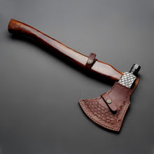 Cargar imagen en el visor de la galería, Handmade Damascus Steel Axe With Leather Sheath 
