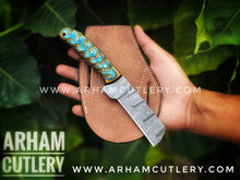 Load image into Gallery viewer, Damascus Steel Cowboy Bull Cutter EDC Knife Arham Cutlery 

