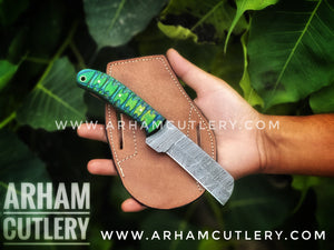 Damascus Steel Cowboy Bull Cutter Knife Arham Cutlery 