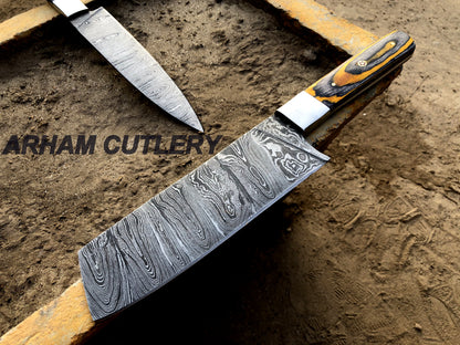 Handmade Damascus Steel Kitchen Knife Set of 4 Pcs With Leather Roll Kit , Arham Cutlery