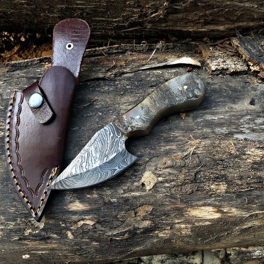 Custom Handmade Damascus Steel Ram Horn Knife Arham Cutlery 