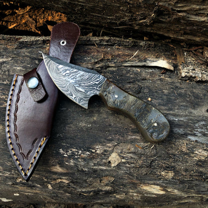 Ram Horn Skinning Knife With Leather Sheath Arham Cutlery 