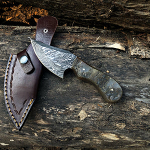 Ram Horn Skinning Knife With Leather Sheath Arham Cutlery 