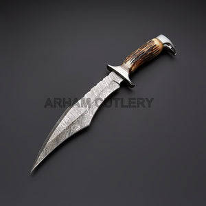 Damascus Steel Handmade Knife With Stag Horn Arham Cutlery 