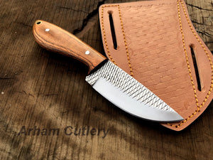 Handforged Ferrier Rasp File Skinning Knife With Cross Draw Leather Sheath , Arham Cutlery