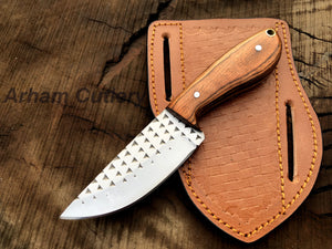 Handforged Ferrier Rasp File Skinning Knife With Cross Draw Leather Sheath , Arham Cutlery