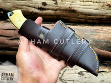 Cargar imagen en el visor de la galería, 9&quot; Damascus Steel Handmade Hunting Knife With Cowhide Leather Sheath , Arham Cutlery
