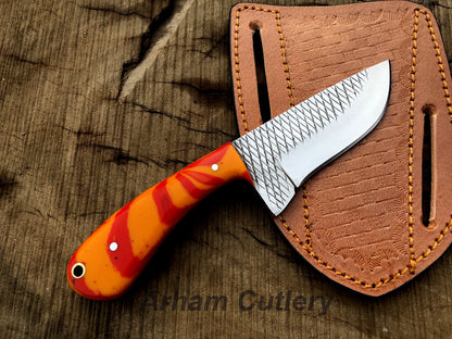 Handmade Ferrier Rasp File Skinning Knife With Cross Draw Leather Sheath , Arham Cutlery