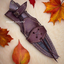 Lade das Bild in den Galerie-Viewer, Handmade skinner hunting knife with hardwood handle and leather sheath by Arham Cutlery

