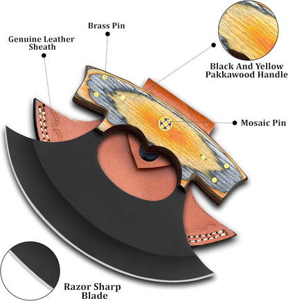 Handmade Pizza Cutter , ULU Knife With Leather Sheath , Arham Cutlery