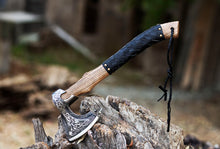 Cargar imagen en el visor de la galería, Custom Handforged Carbon Steel Viking Axe Ash Wood Shaft With Leather Sheath , Arham Cutlery
