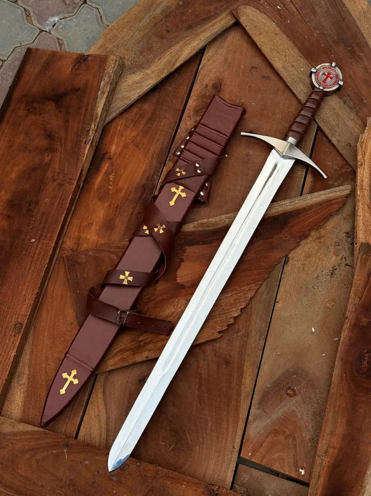 Knight’s Crusader Sword | Red Templar Pommel | Medieval Holy Warrior Replica - Arham Cutlery