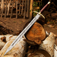 Cargar imagen en el visor de la galería, Custom Hand Forged Damascus Steel Viking Sword - Arham Cutlery
