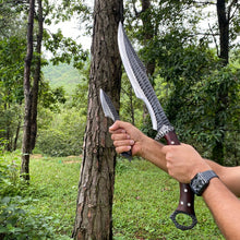 Cargar imagen en el visor de la galería, Black Cobra Bowie Knife with Ferro Rod in Small Knife, Handmade Hunting Knife, 5160 Carbon Steel Sharp Blade | Arham Cutlery
