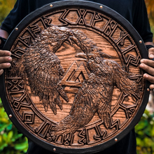 Lade das Bild in den Galerie-Viewer, Medieval Viking Shield, Ravens Carved Shield, Cosplay Shield, Viking Gift, Viking Wall Decor, Viking Round Shield, Birthday &amp; Christmas Gift | Arham Cutlery
